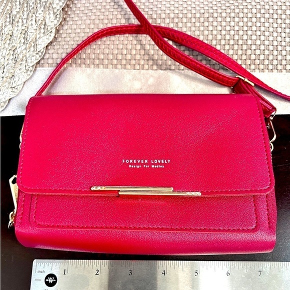 Handbags - Red Crossbody purse/ Red faux leather clutch, adjustable strap, NWOT